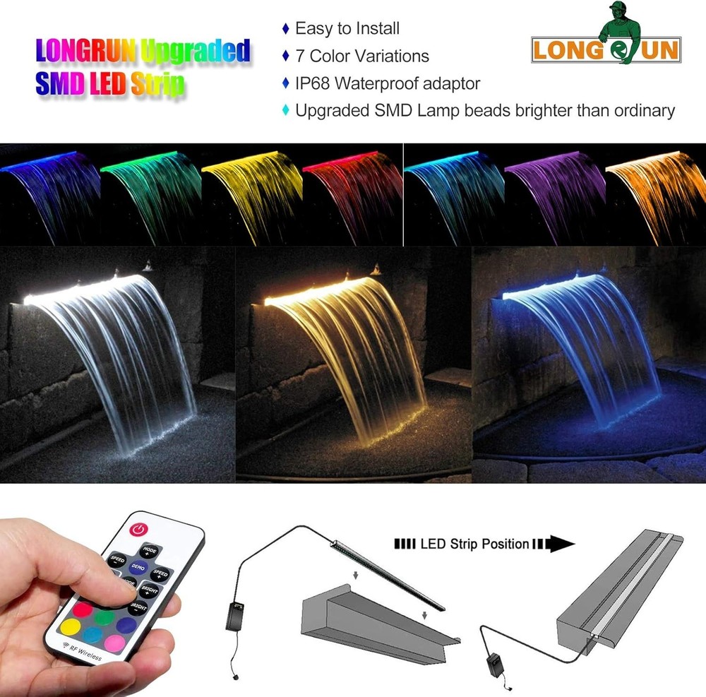 Stainless Steel Waterfall Spillway with LED Light