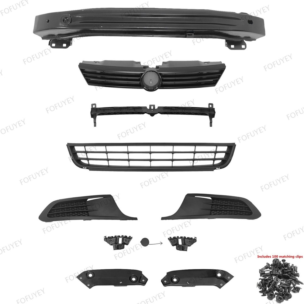 For Jetta 2011-14 Front Upper Lower Grilles/Bumper Reinforcement & Brackets Kit