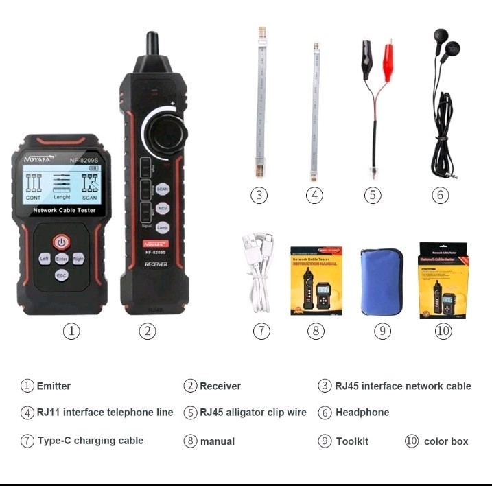 NF-8209S Network Cable Tester Digital POE Voltage Wire Tracker Measure Length