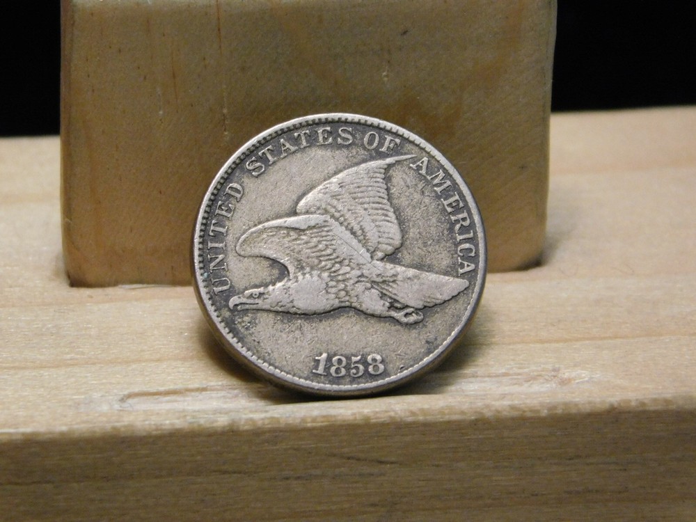 1858 Flying Eagle cent large letters 180+ degrees rotated reverse