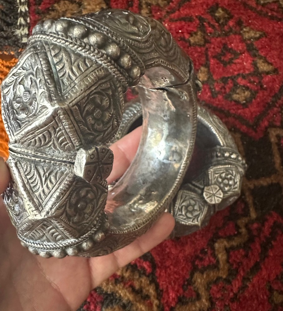 (B) Pair Ornate Antique Omani Anklets Silver