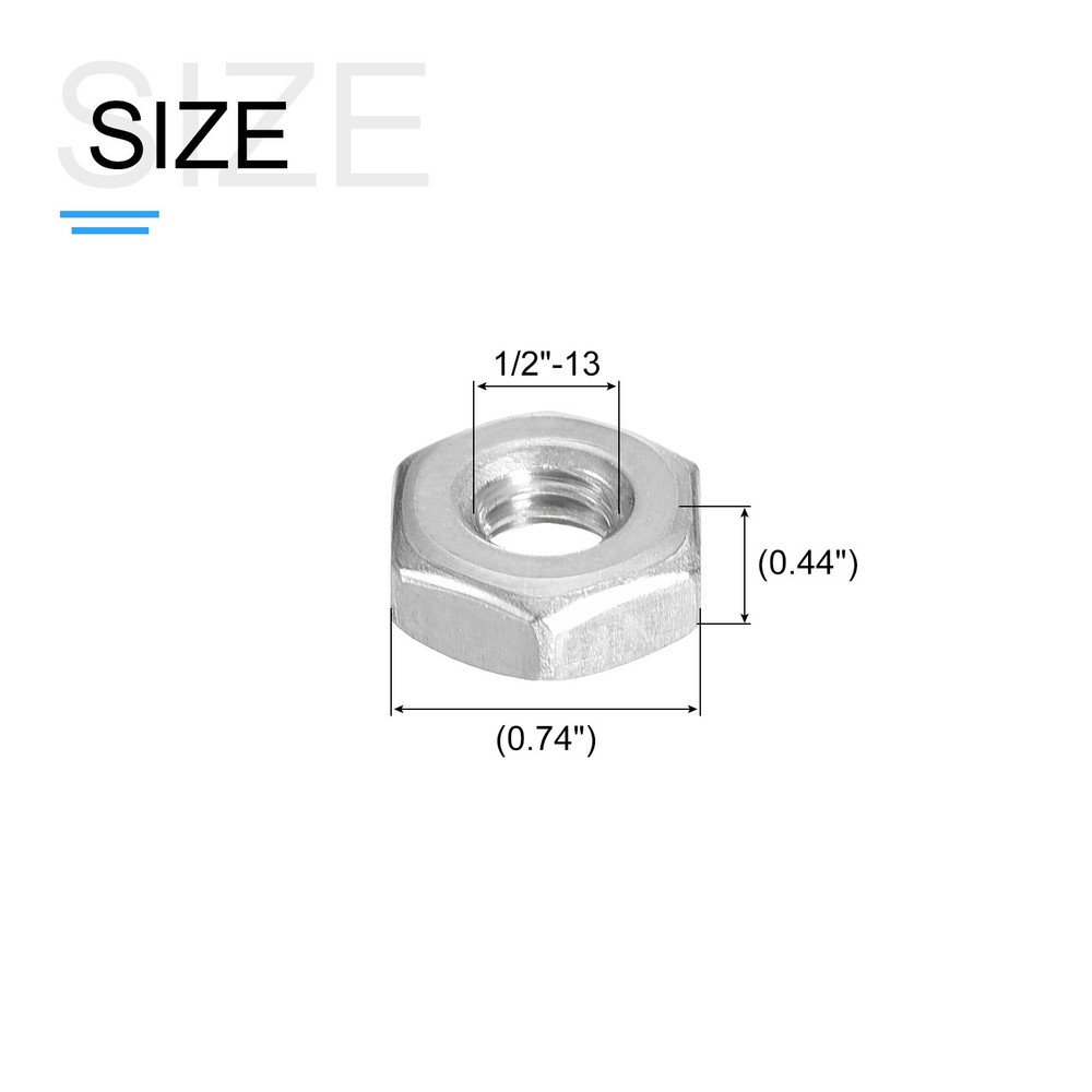 Hex Nuts (1/2"-13) 20Pcs 304 Steel Coarse Thread Nut Silver