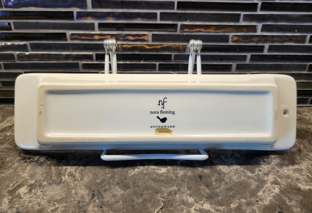 NORA FLEMING STONEWARE CRACKER TRAY 12" WHITE PEARL DOT RECTANGLE SERVING DISH