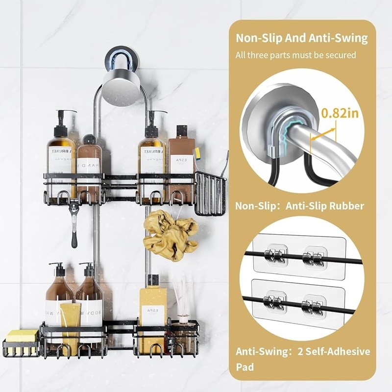 Rustproof Shower Caddy Wall Handheld Tool-Free Large Storage Organizer Hooks New