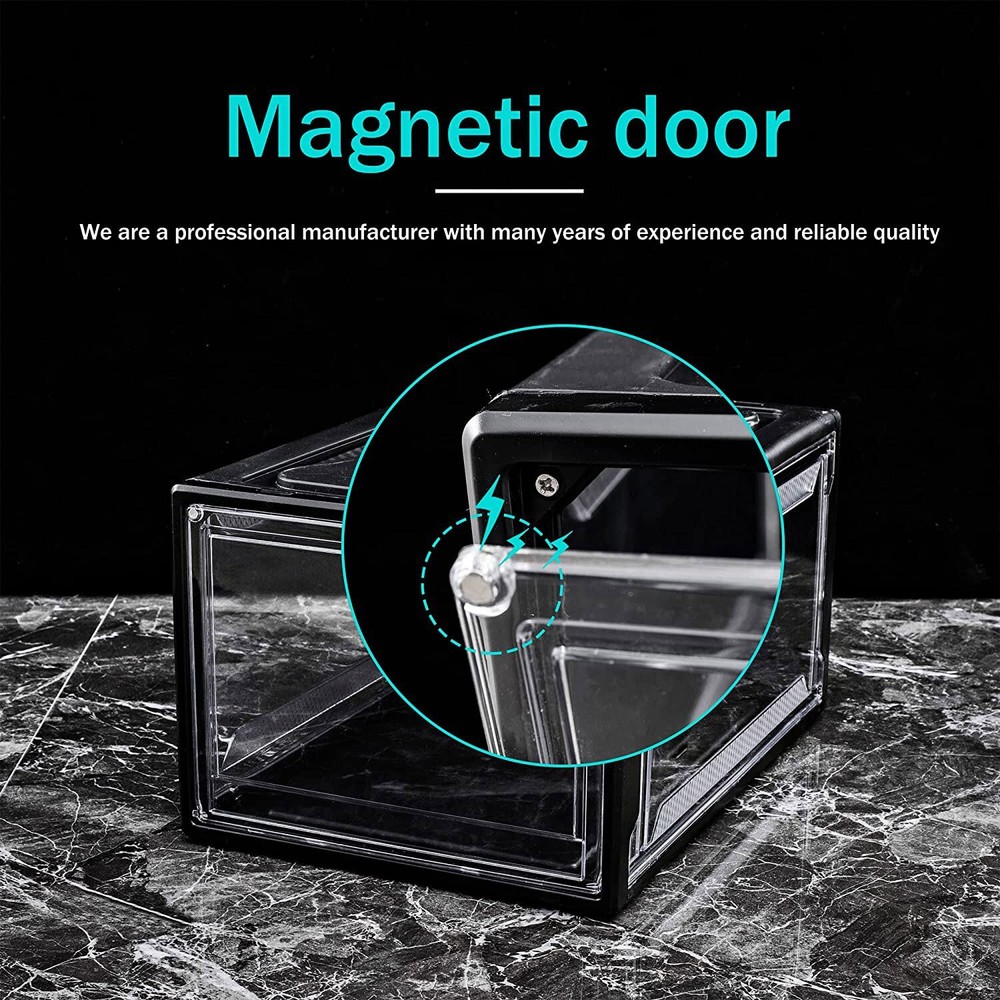 3Pack Magnetic Drop Front Shoe Box Clear Plastic Stackable Storage Bins Large