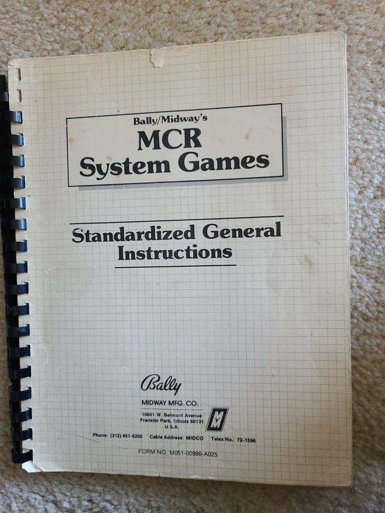MCR System Games Standardized General Instructions Bally Midway Arcade  Pinball