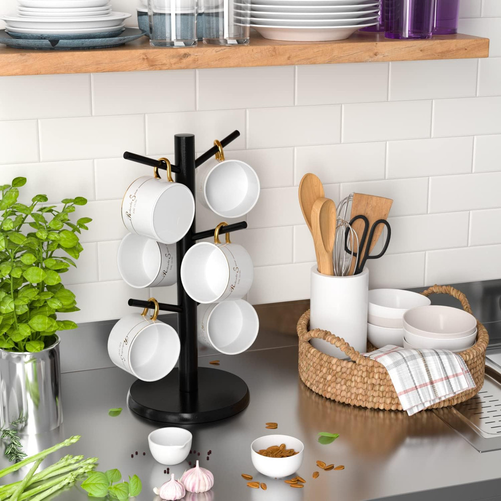 Bamboo Coffee Mug Holder Tree, Thicker Base Coffee Cup Holder Stand for Counter,