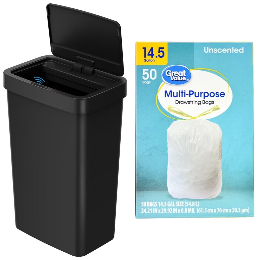 Mainstays Kitchen Automatic Trash Can, 13.2 Gallon Motion Sensor with Trash Bag