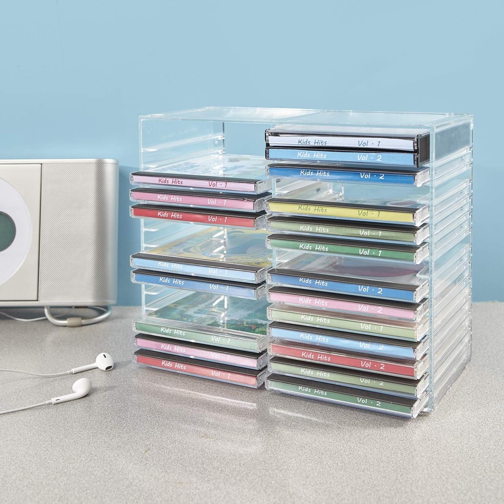 Clear Plastic CD Organizer Stackable Storage Holder Holds 30 Cases