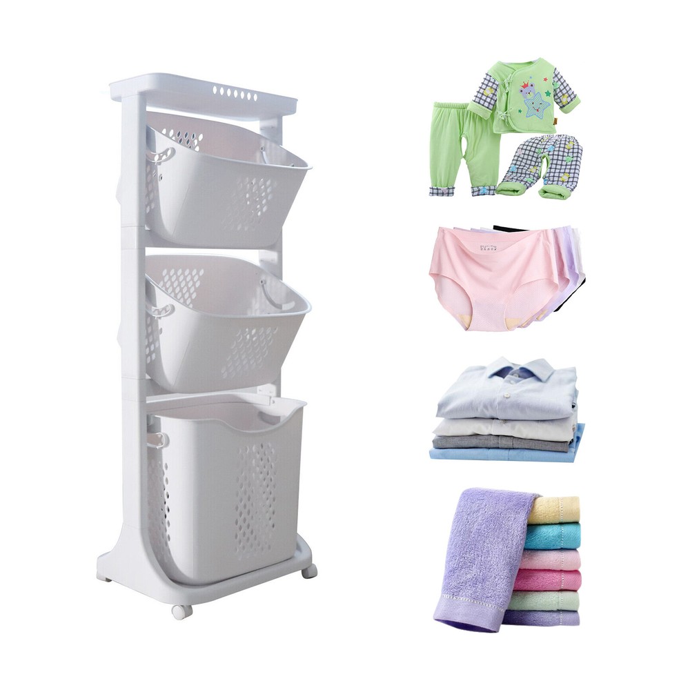Laundry Storage Organizer w/ Wheels Movable Rolling Laundry Clothes Baskets Cart