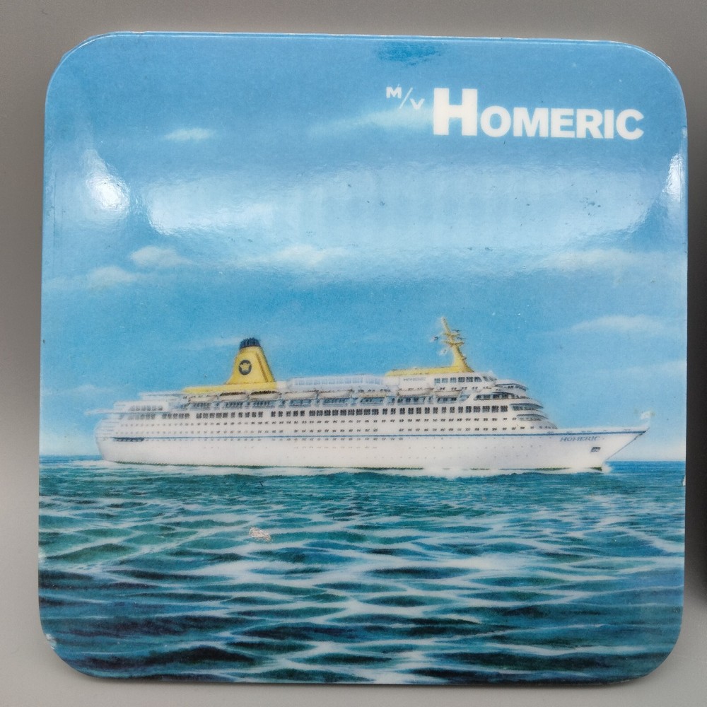 Homes Line M/V Homeric (1986) 2pc Coasters 3.5" Square Ceramic