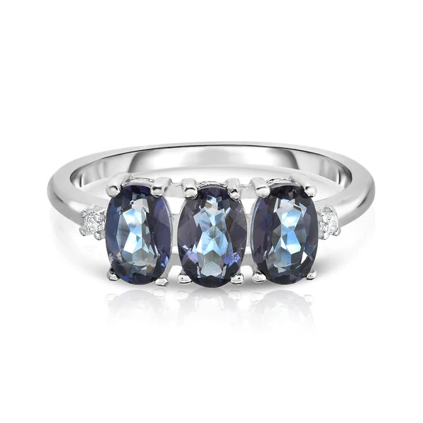 925 Sterling Silver Lab Created 3.00 CTTW Tanzanite Oval Cut Tri Stone Ring