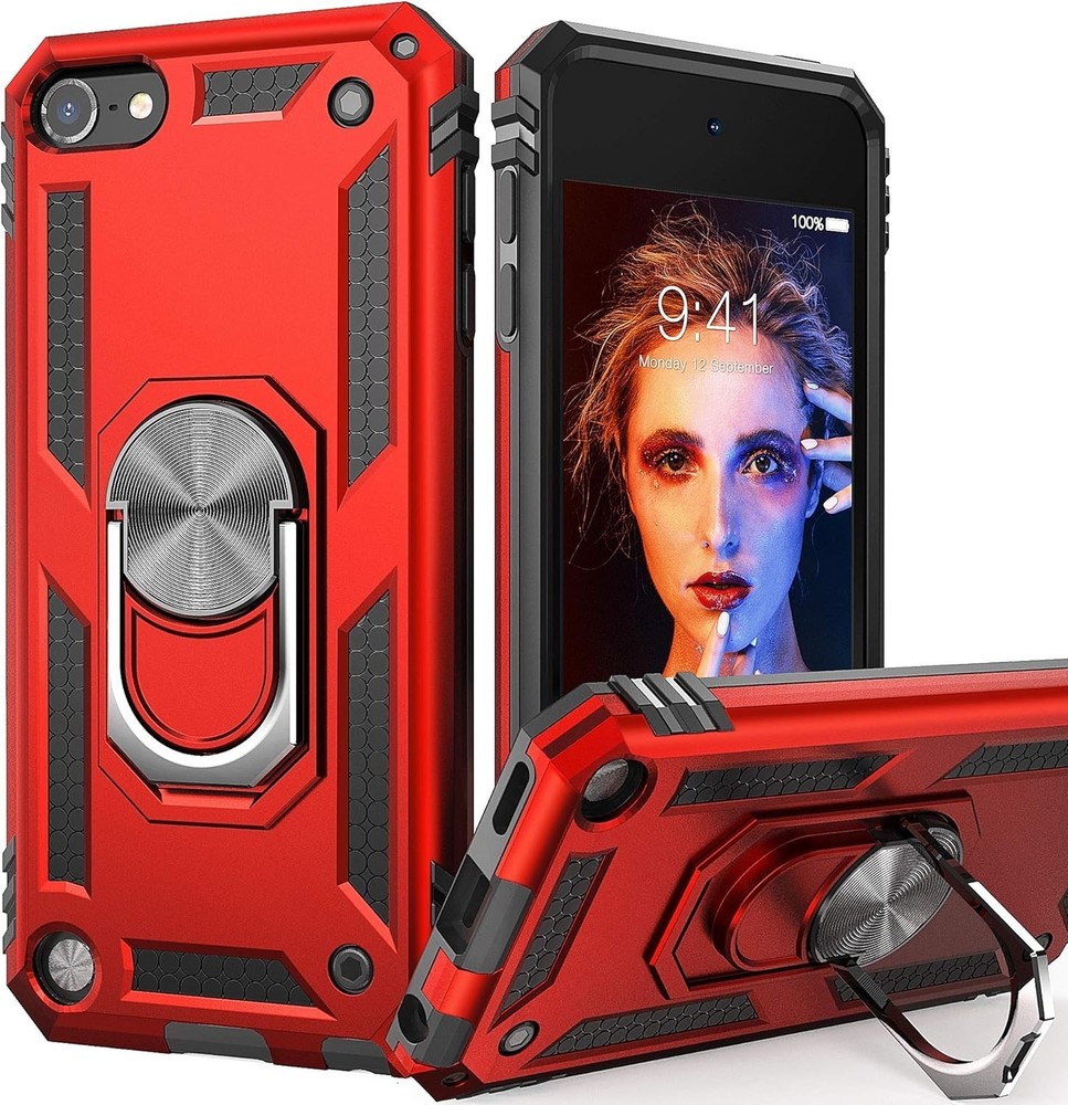 Red Shockproof iPod Touch Case with 360° Kickstand & Car Mount Compatibility