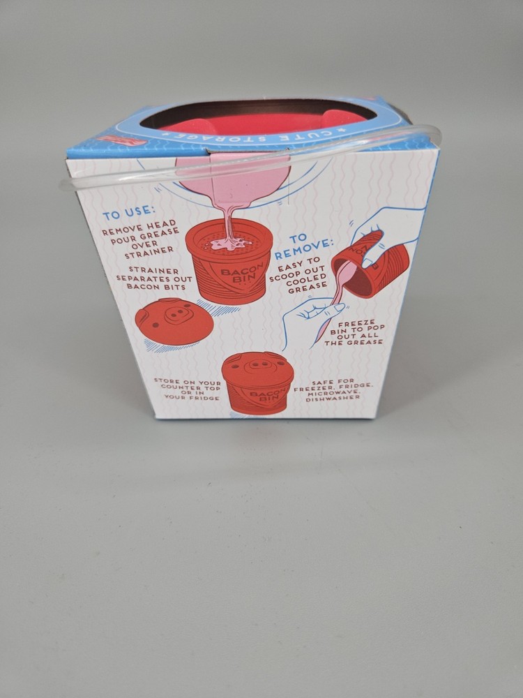 Bacon Bin Silicone Grease Disposal Container With Strainer Red Pig Reusable New