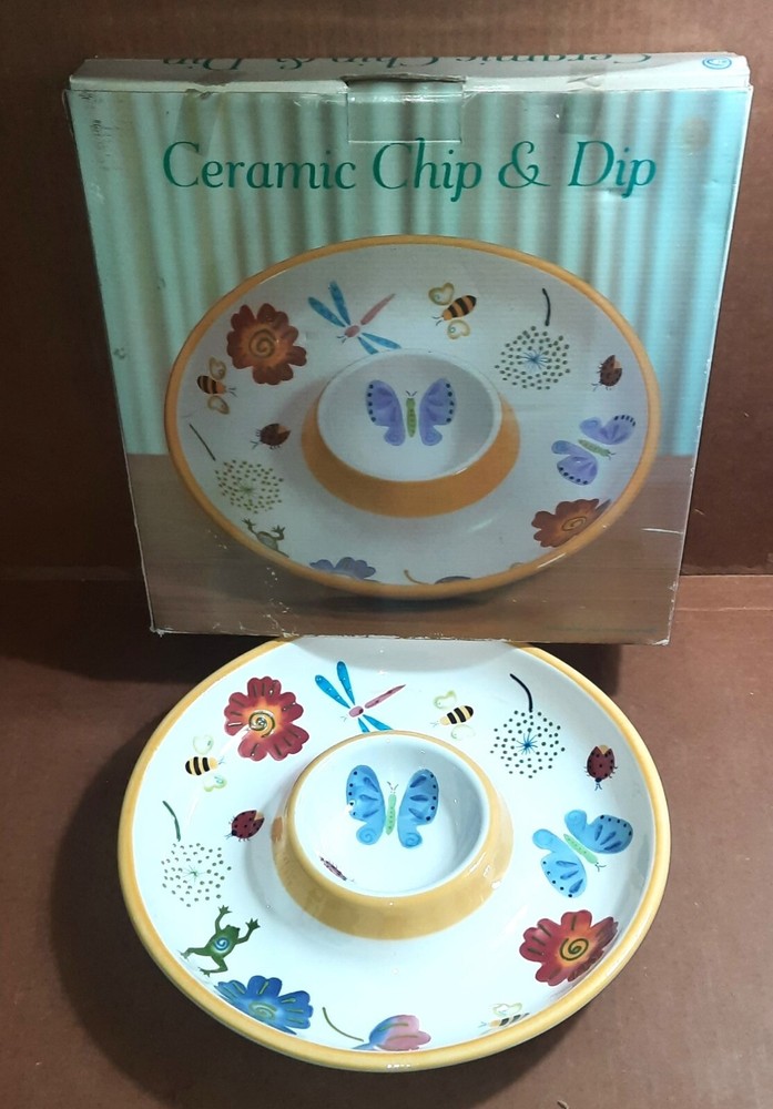 Dish Ceramic Chip and Dip Wal-mart "Spring Bugs" 13.5"