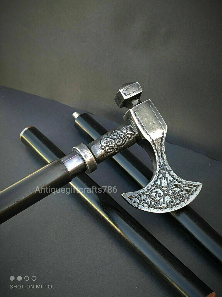 Walking Stick Head Axe Cane Solid Victorian Style Handmade Designer Steampunk