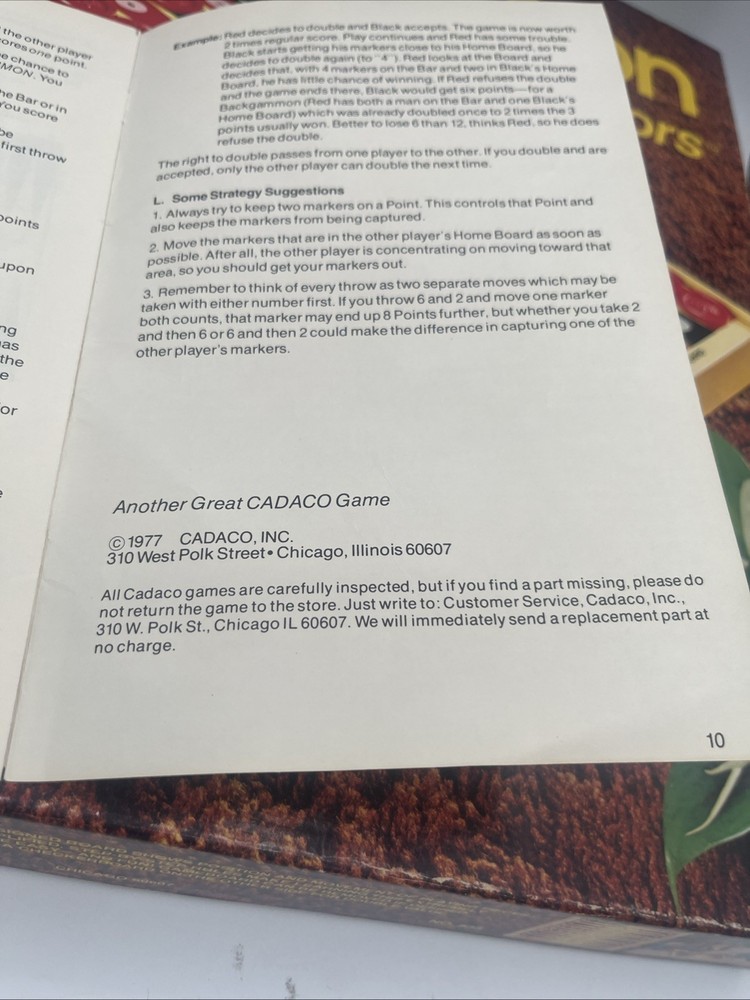 Backgammon For Juniors 1977 “A Great Cadaco Game” No 535