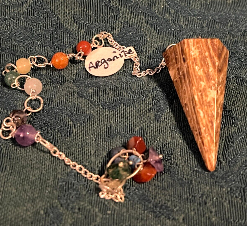 Argonite 7 Chakra Pendulum with Beaded Chain and Storage Pouch