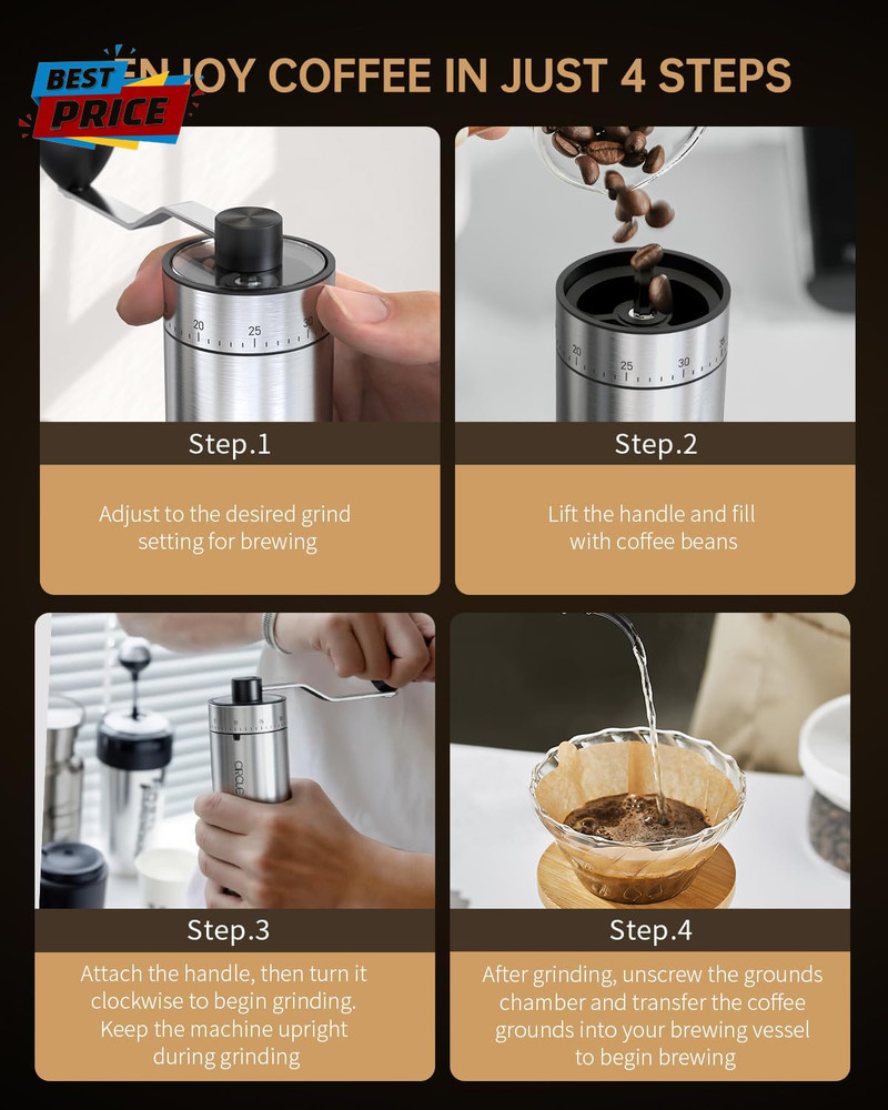 Mini Manual Coffee Grinder with 40 External Adjustable Settings and Ceramic Coni