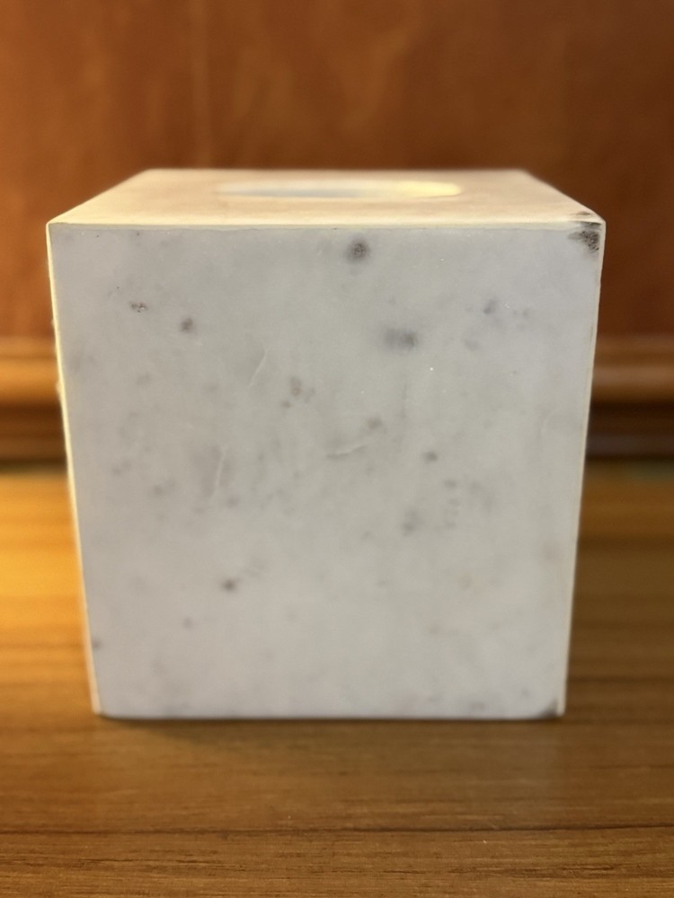 Brand New Solid Carrara Marble Tissue Box Cover & Matching Lidded Jar-READ