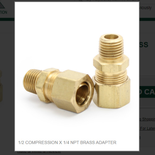 1/2 COMPRESSION X 1/4 NPT BRASS ADAPTER # 68-84, (1) One