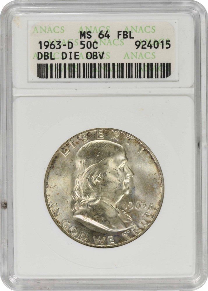 1963-D Franklin Half Dollar DDO-4 MS64FBL ANACS