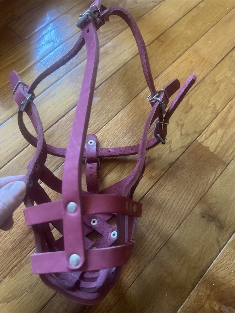 PitBull Dog Muzzle Leather Basket Staffordshire Terrier Anti-bite Mesh Muzzle12”