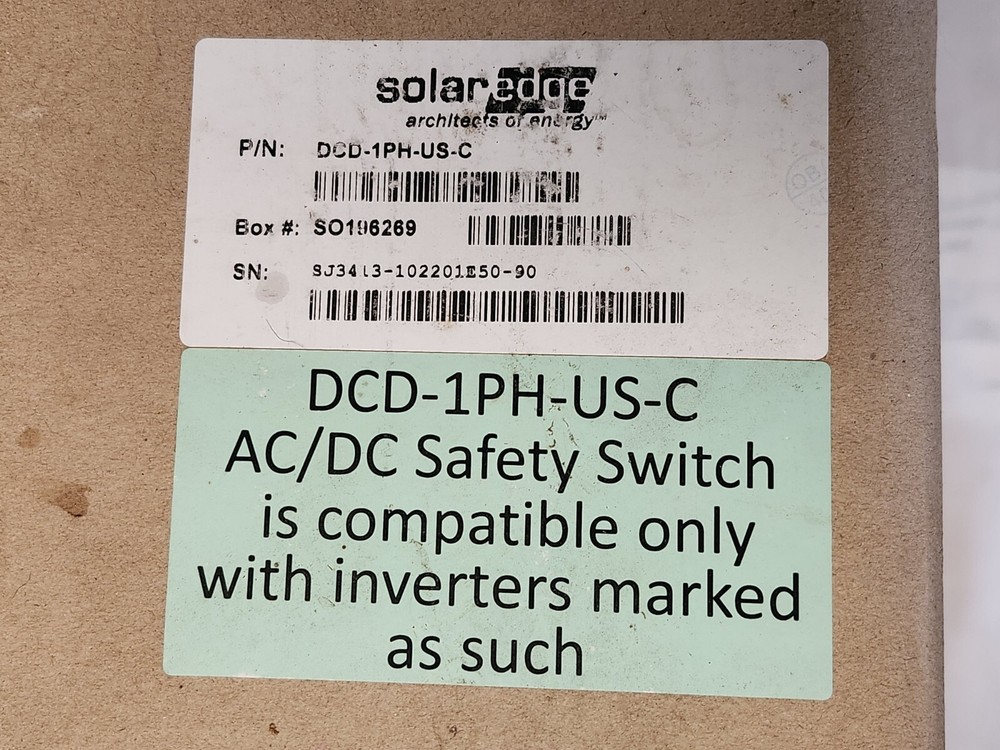 SOLAR EDGE DCD-1PH-US-C AC/DC SAFETY SWITCH FOR GRID TIE SOLAR SYSTEM INVERTERS
