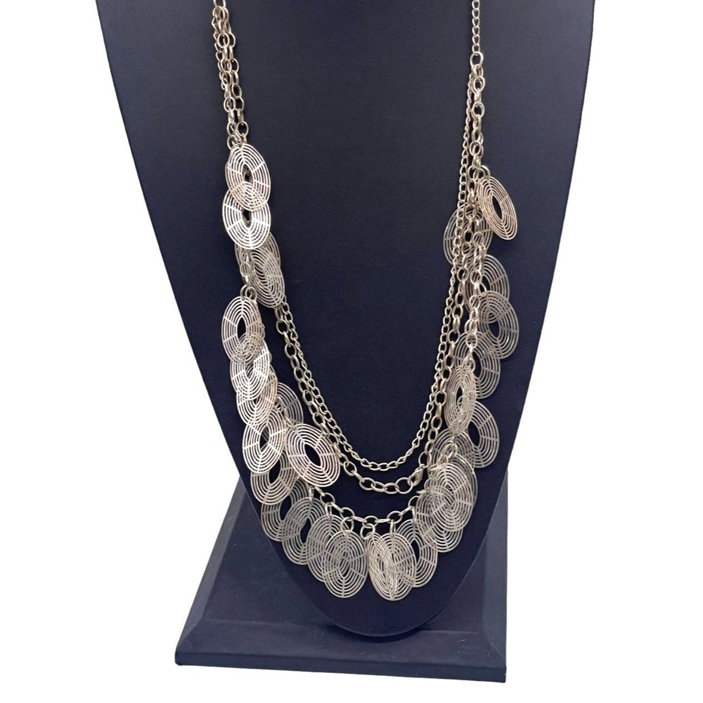 Oval Wire Filigree Multi Charm Necklace Gold Tone Boho Hippie
