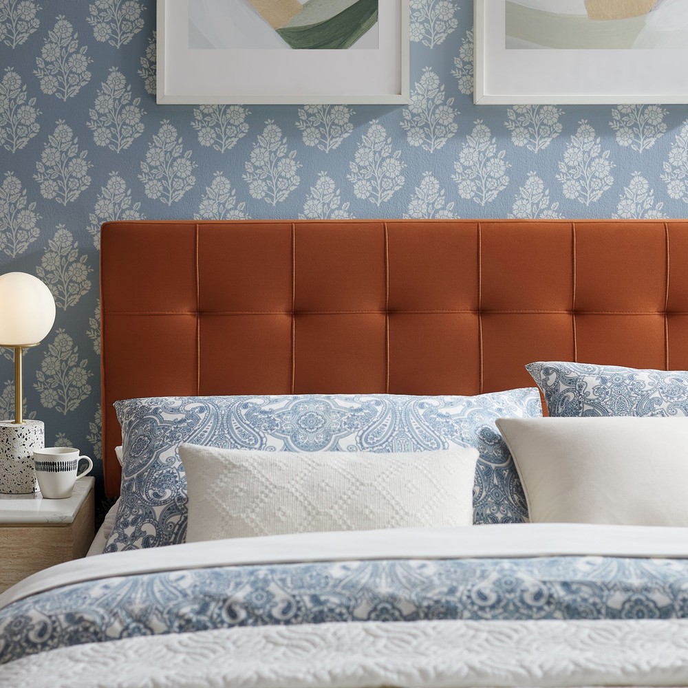 Lily Stain-Resistant Performance Velvet Full Size Headboard in Rust