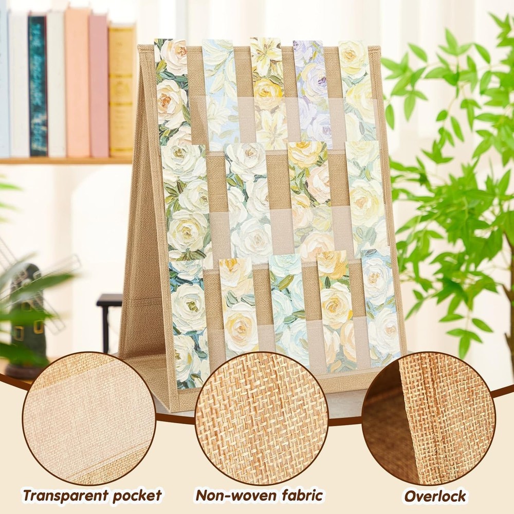 Bookmark Display Stand, Double Sided Portable Holder for Bookmarks, Linen Fab...
