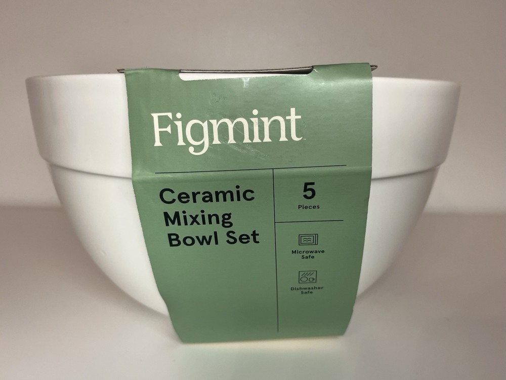 5pc Earthenware Ceramic Mixing Bowl Set Cream - Figmint