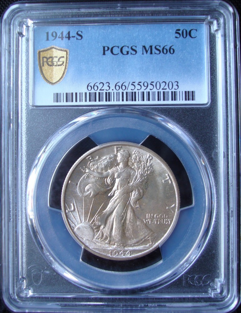 1944-S Walking Liberty Silver Half Dollar - PCGS MS 66 - Gold Shield