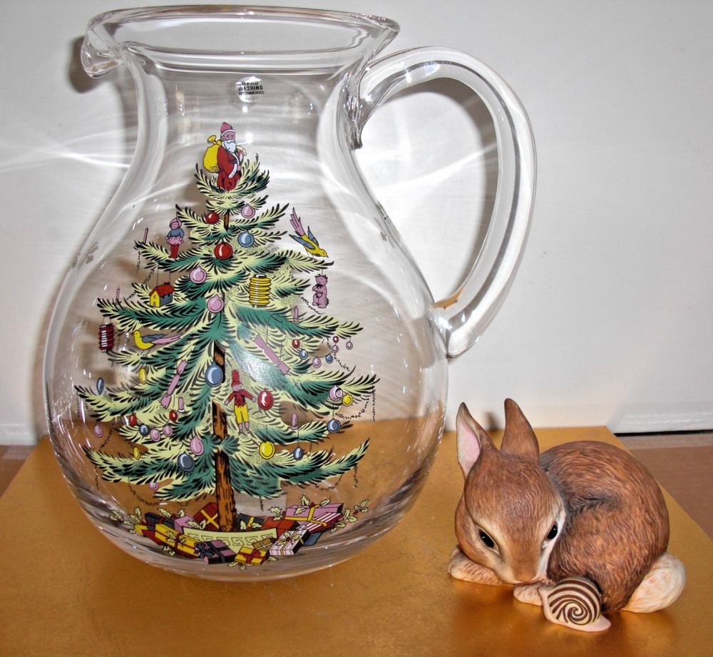 SPODE Glass Hand Blown Christmas Tree Pitcher 96oz - MINT