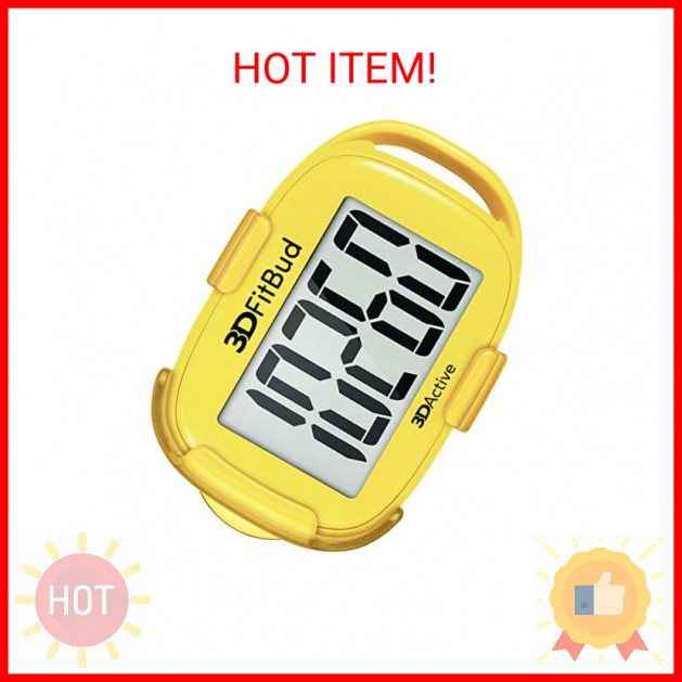 3DActive 3DFitBud Simple Step Counter Walking 3D Pedometer with Clip, Lanyard Ac