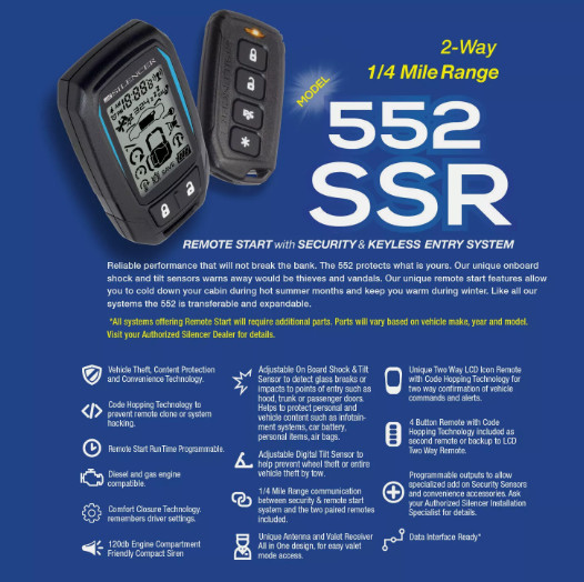Silencer 552SSR 2 Way Remote Start with Keyless Entry Security 1/4 Mile Range