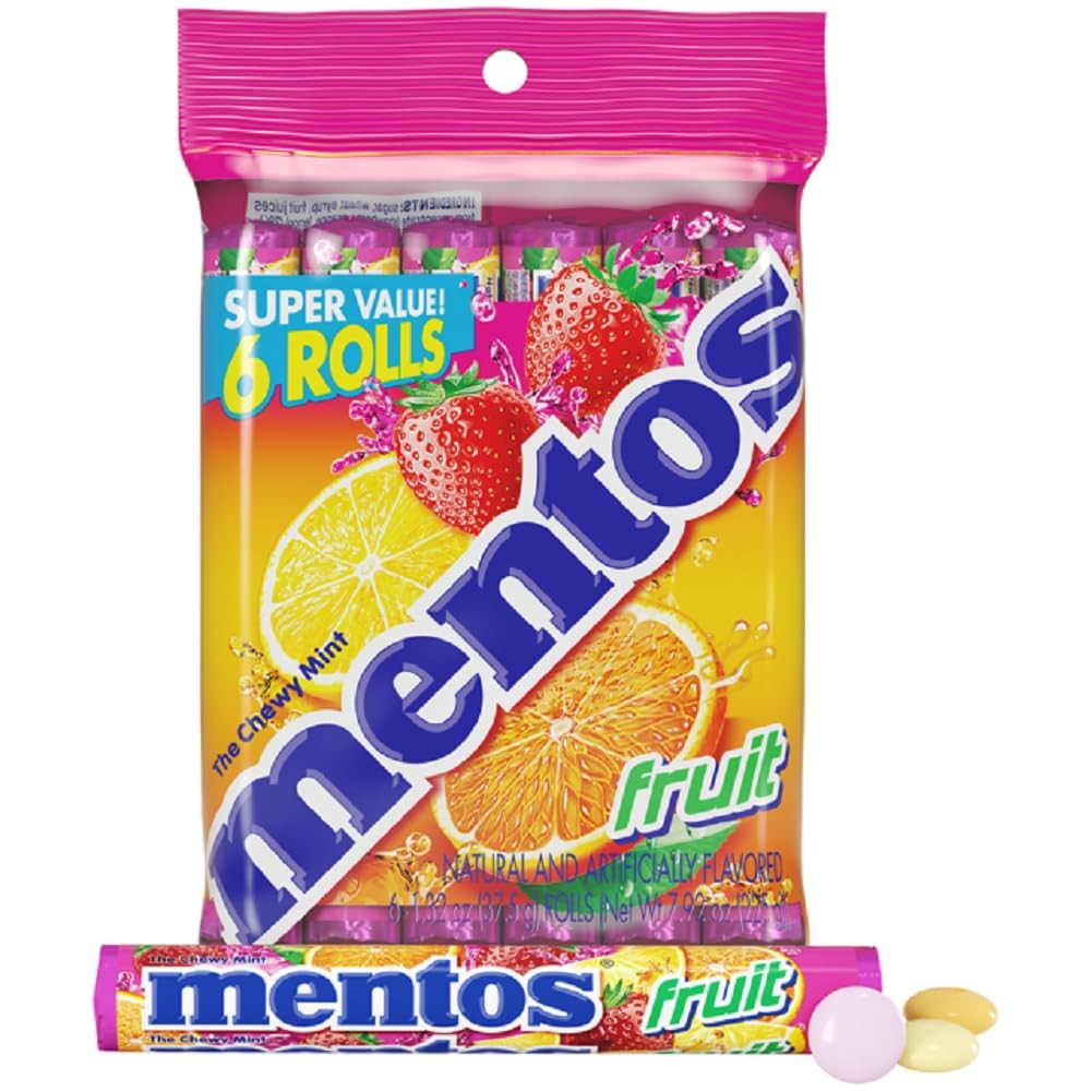 Chewy Mint & Fruit Candy Rolls, Non-Melting, 6 Count, 1.32 Oz Pack