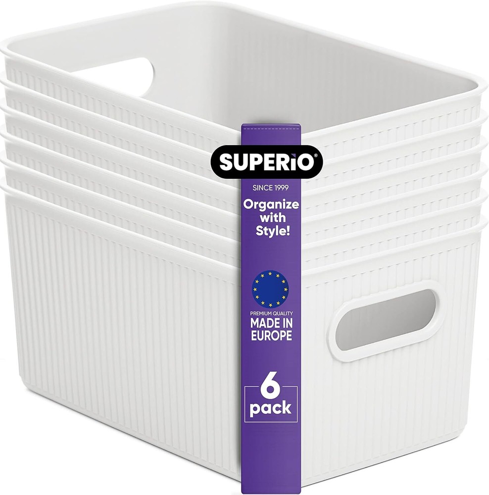 Superio 5L Small Ribbed Storage Bin- Plastic Storage Bin  (6 Pack, White)