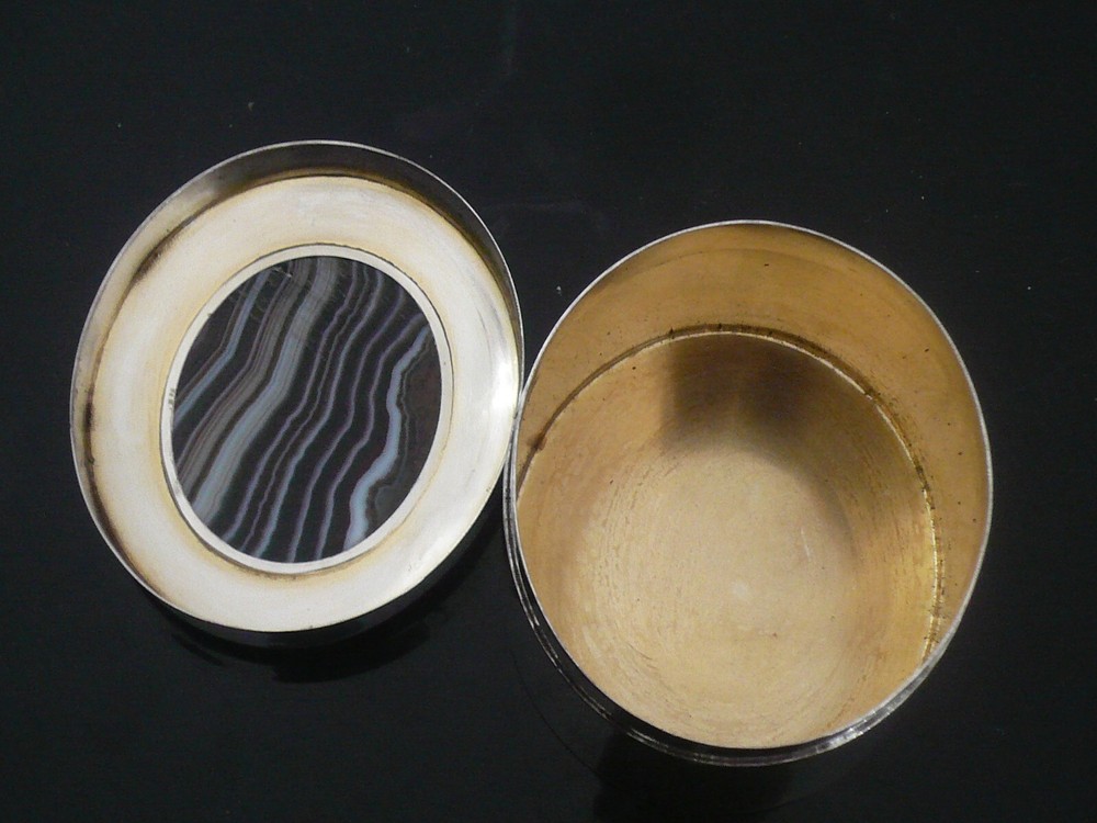 Sterling Silver Box , Large Agate Set Lid, Thomas Ducrow, Birmingham 1903