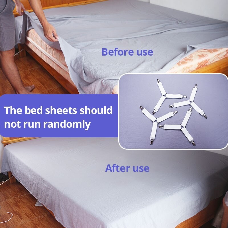 4Pcs Adjustable Bed Sheet Fasteners 3-Way Triangle Elastic Straps Mattress Clips