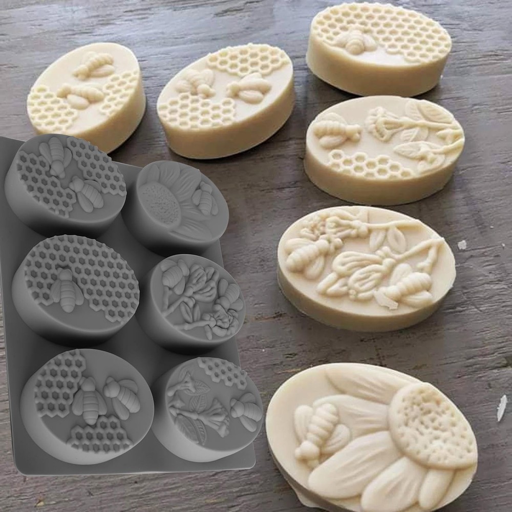 (More Styles Optional) 3 Pack Bee Soap Silicone Molds Set, Oval, Rectangular ...