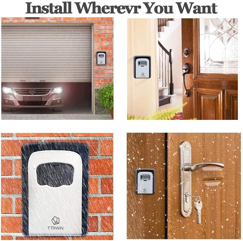 4-Digit Combination Lock Box - Wall Mounted Waterproof Key Safe for House Keys