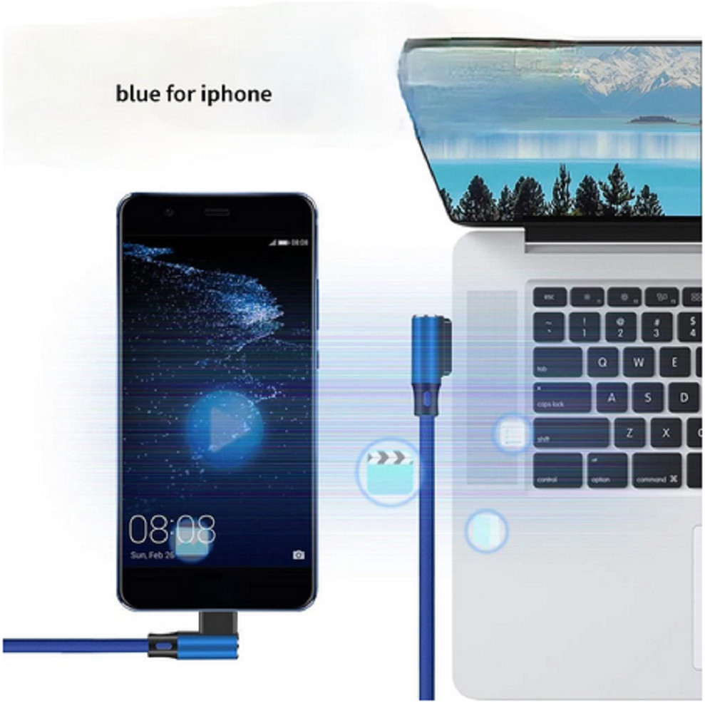 3/6/10FT 90 Degree Braided For iPhone USB Charger Fast Charging Data Sync Cable