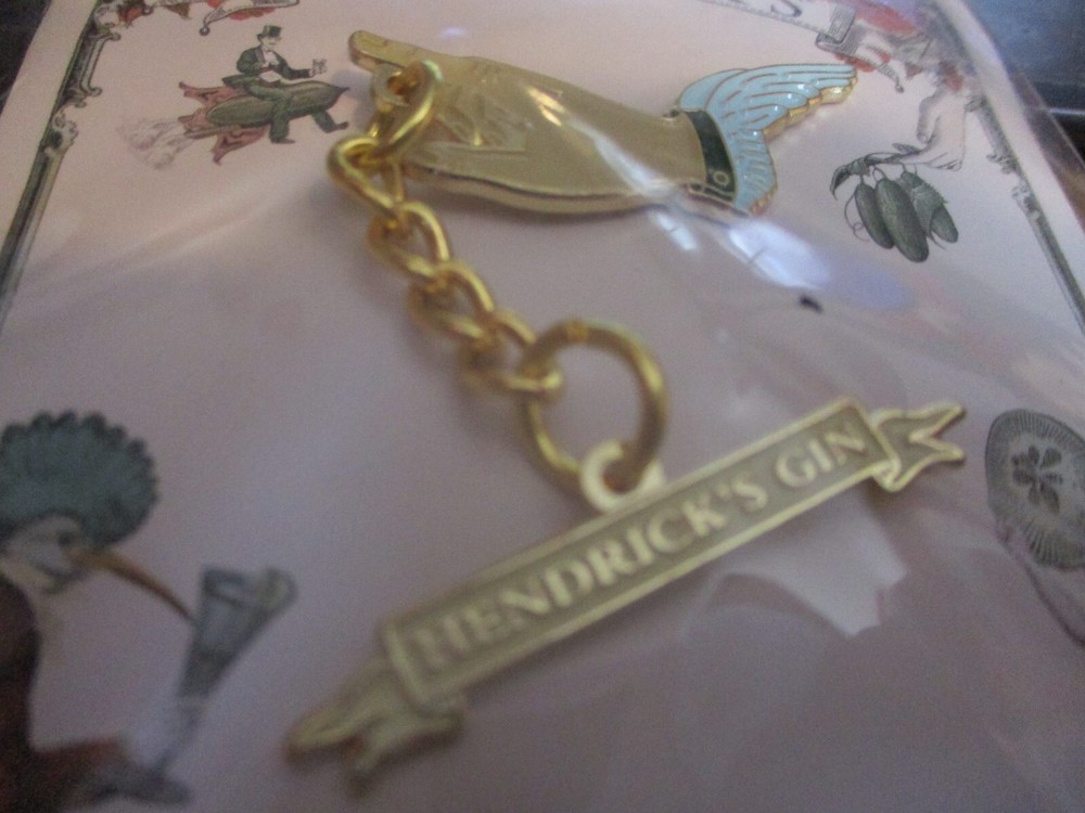 New in Package HENDRICK'S GIN Hand Chain & Dangle 2 Inch Tall Metal Pin