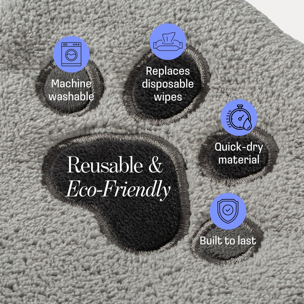 Muddi Mitt Microfiber Reusable Pet Wipes Grooming Towel Glove | Grey