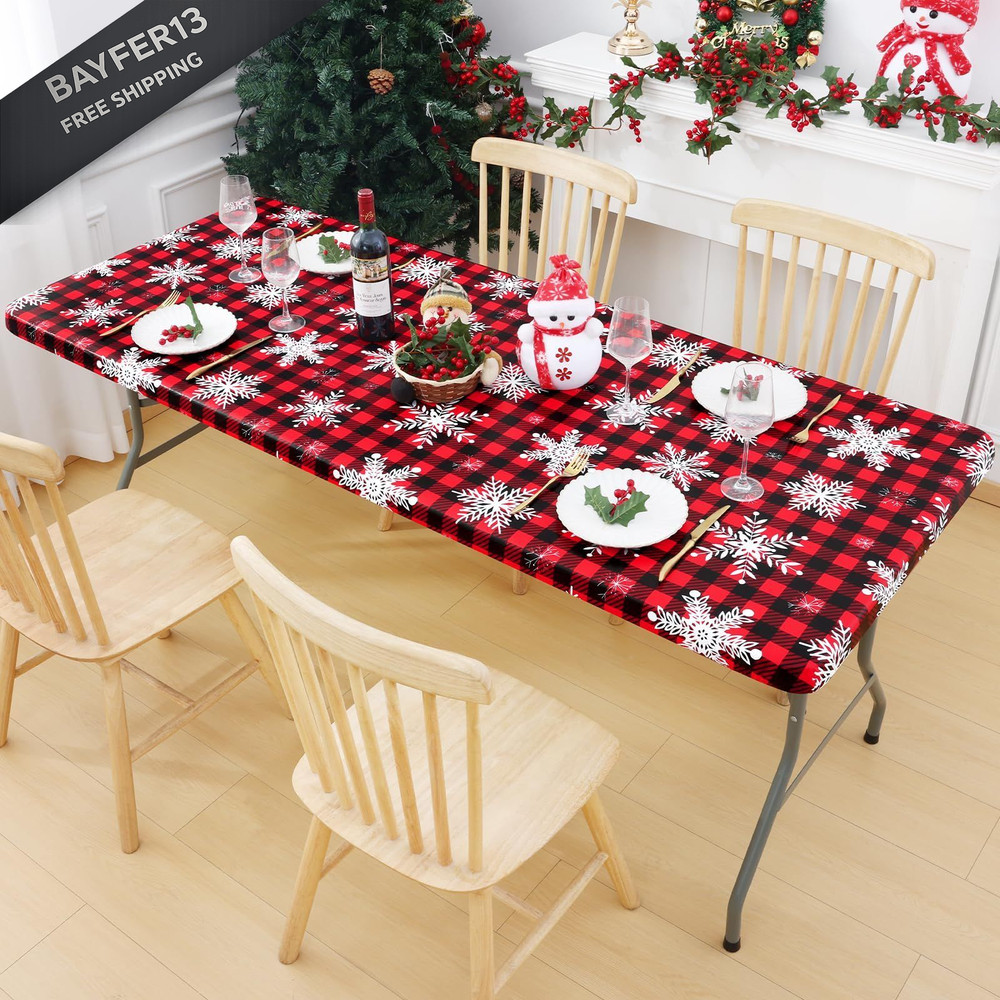 Smiry Plastic Christmas Tablecloth, 72" x 30" (Rectangular), Black & Red