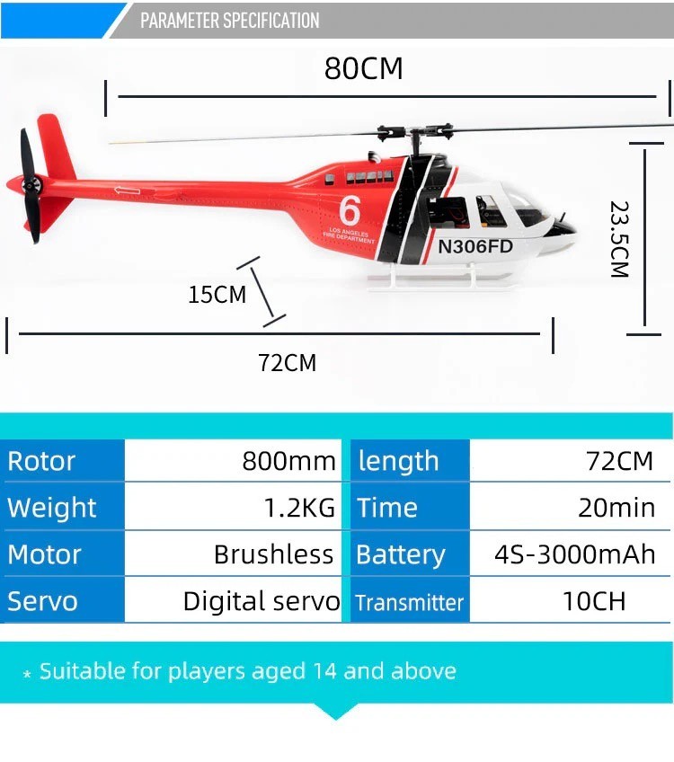 Fly Wing Bell-206 V3 6CH GPS 3D Hovering Auto Return RC RTF Helicopter