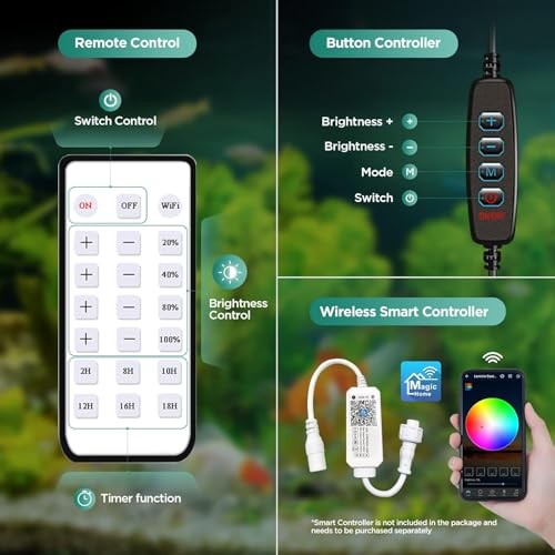 LED Aquarium Light, Full Spectrum Coral Reef Light, Remote Control Dimmable