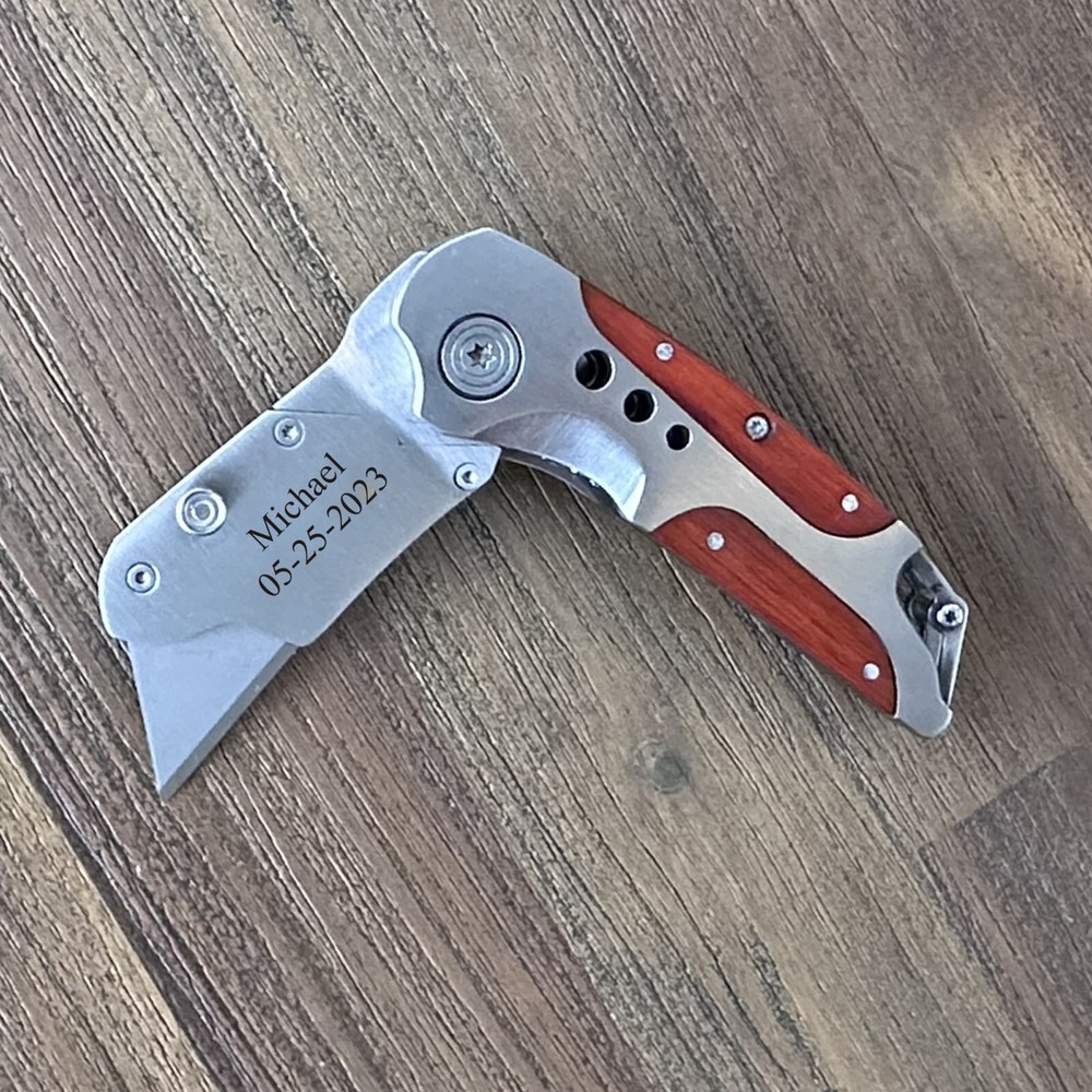 Custom Engraved Utility Box Knife with Clip, Personalized Pocket Knife