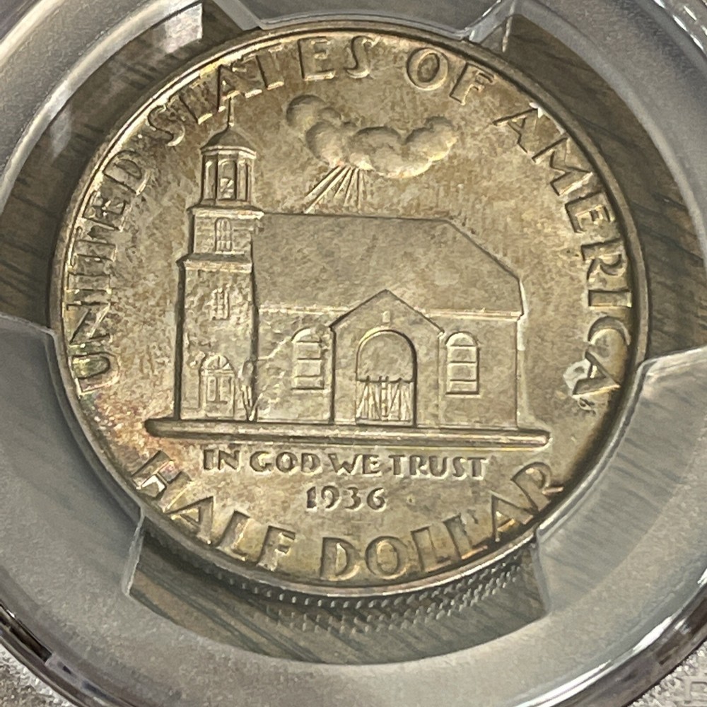 1936 Delaware Commemorative Half Dollar PCGS MS65 Toned Colorful Luster